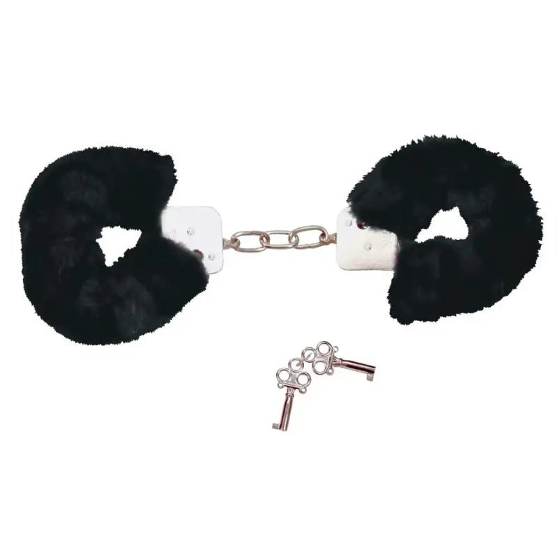 Bad Kitty Black Plush Handcuffs for Bondage Enthusiasts