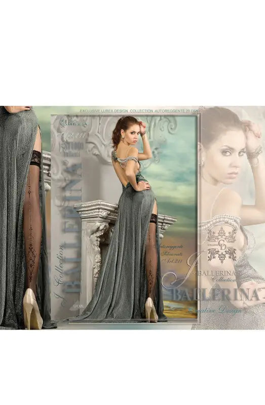 Ballerina 211 Stunning Black Hold Ups with Delicate Metallic Threads