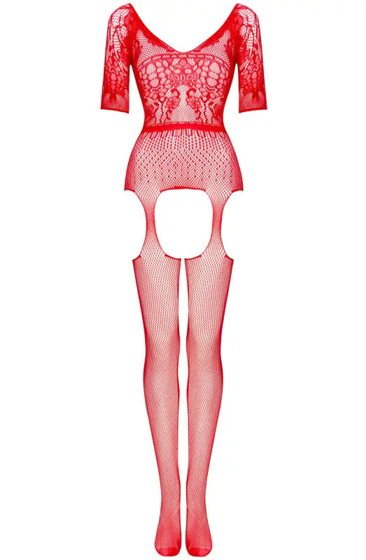 Beauty Night BN6733 Courtney Red Lacey Pattern Bodystocking Unveiled - One Size (S-L)