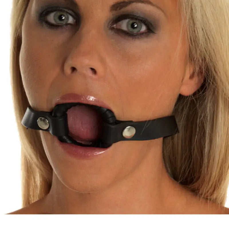 Black Leather Gag with O Ring for Enhanced Bondage Experience