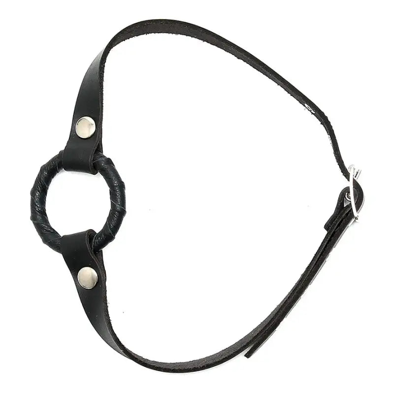 Black Leather Gag with O Ring for Enhanced Bondage Experience