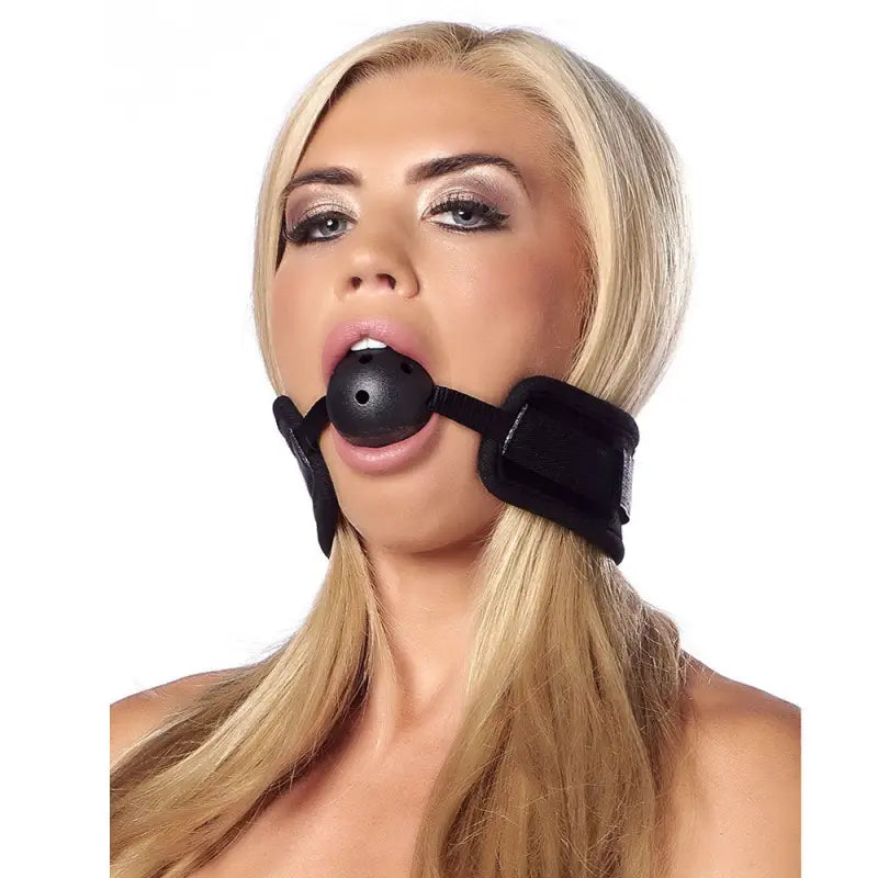 Black Padded Mouth Gag with Breathable Ball for Ultimate Comfort