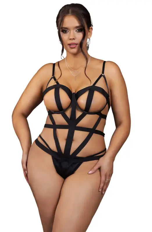 Celebrate Your Curves with YesX YX844Q Body Black Strappy Bodysuit
