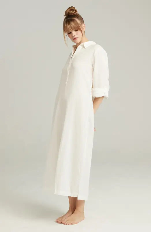 Chic Maxi Shirt Organic Cotton White Crafted from Luxurious Natural Materials