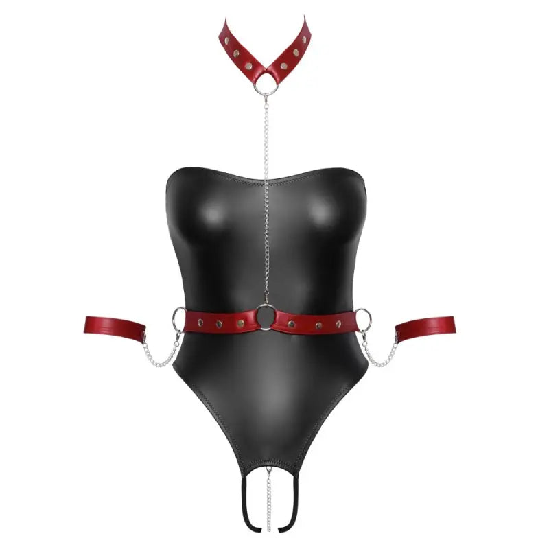 Cottelli Bondage Body with Snap Hook Chains and Crotchless Thong