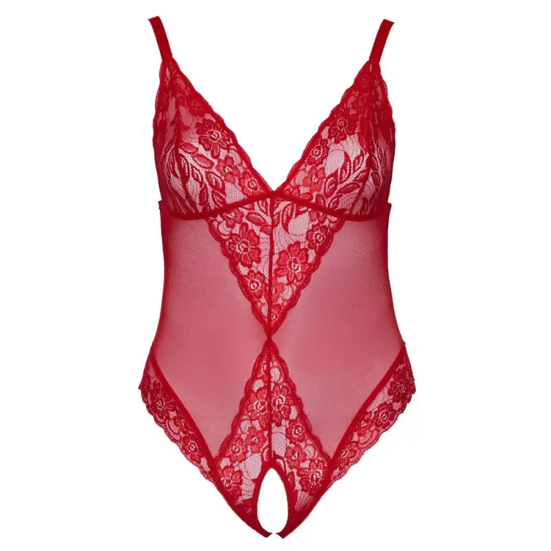 Cottelli Curves Crotchless Body Red with Lace Inserts