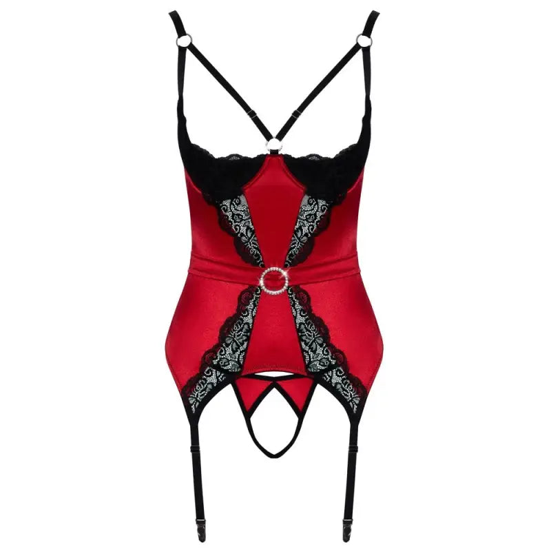 Crotchless Basque with Cami Suspenders and Shimmering Rhinestone Rings