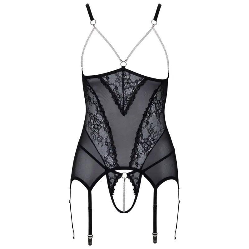 Cupless Lace Basque in Black with Open Cup Cami Design