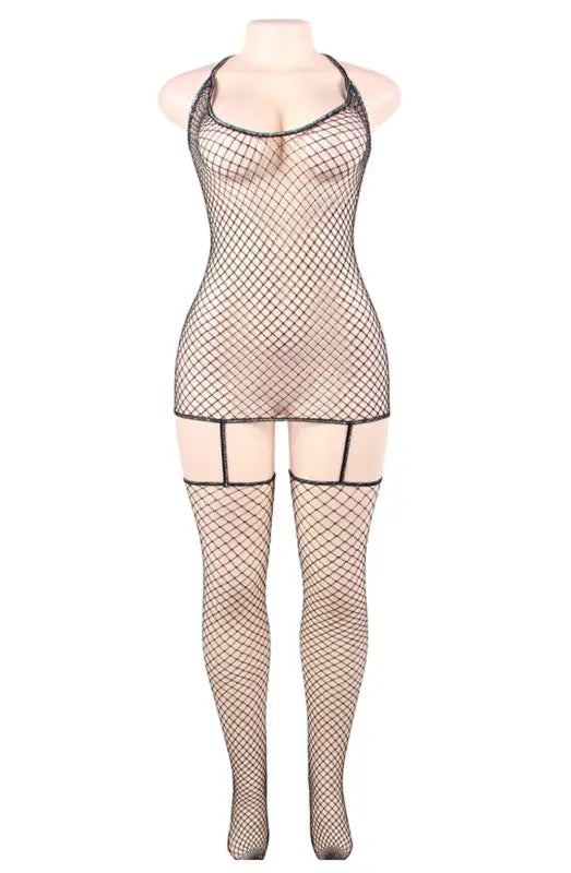Dazzling Black Fishnet Plus Size Bodystocking for Unforgettable Style - One Size (Plus)
