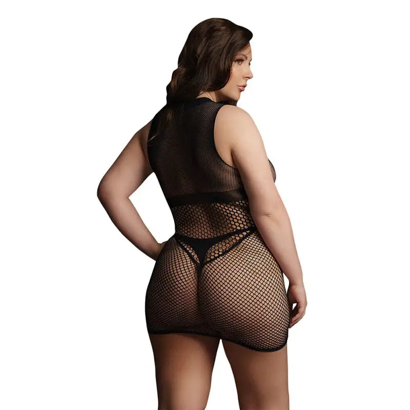 Desir Duo Net Plus Size Open Cup Mini Dress for Elegant Comfort