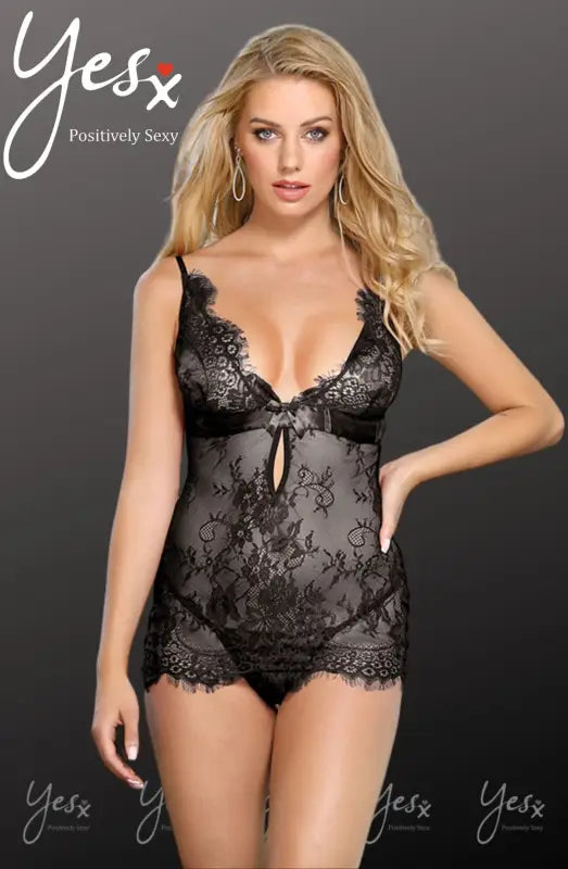 Discover Elegance with the YesX YX829 Chemise Black Featuring Eyelash Lace