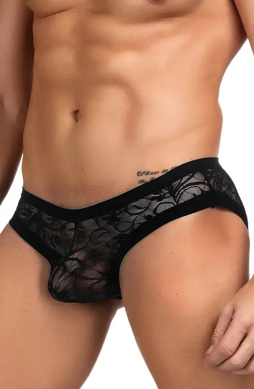 Discover the Allure of YesX YX973 Men’s Black Sheer Floral Lace Briefs