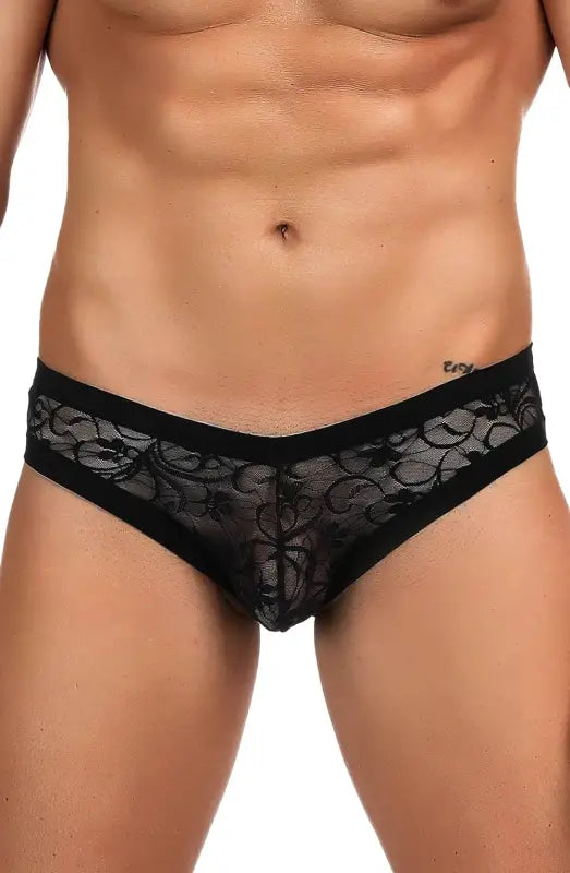 Discover the Allure of YesX YX973 Men’s Black Sheer Floral Lace Briefs