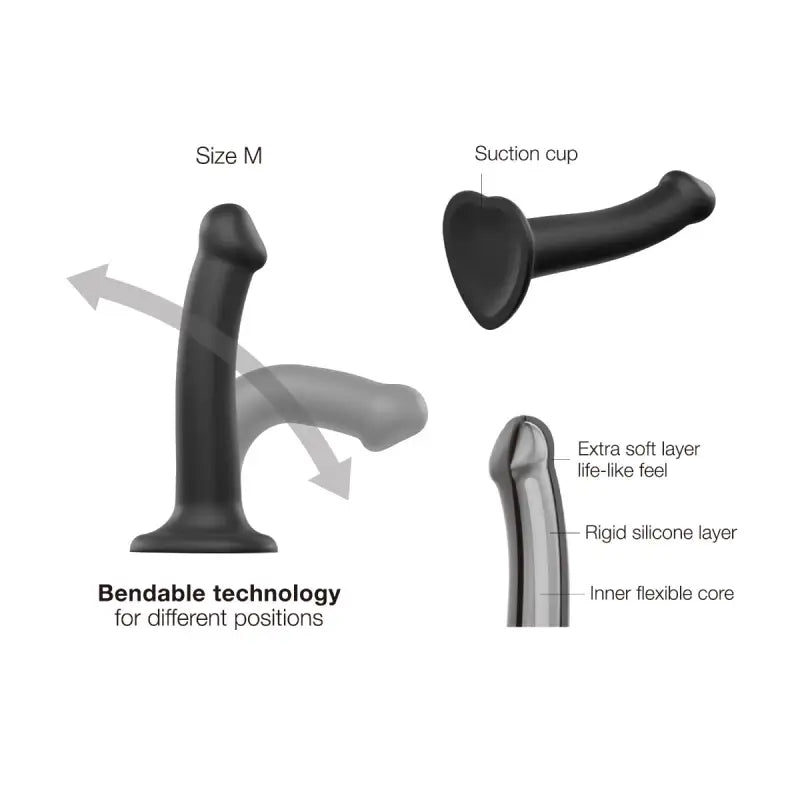 Strap On Me - Semi-Realistic Dual Density Bendable Dildo Black - M