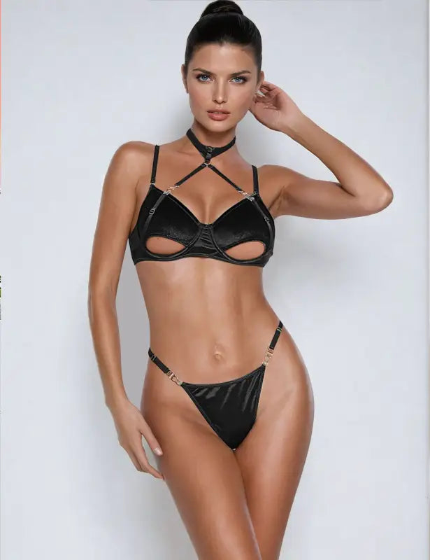 Elevate Elegance with YesX YX871 Hollow Cut Halter Bra Set