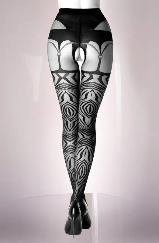 Elevate Your Style with Black Secret BS122 Tiger Striped Crotchless Tights