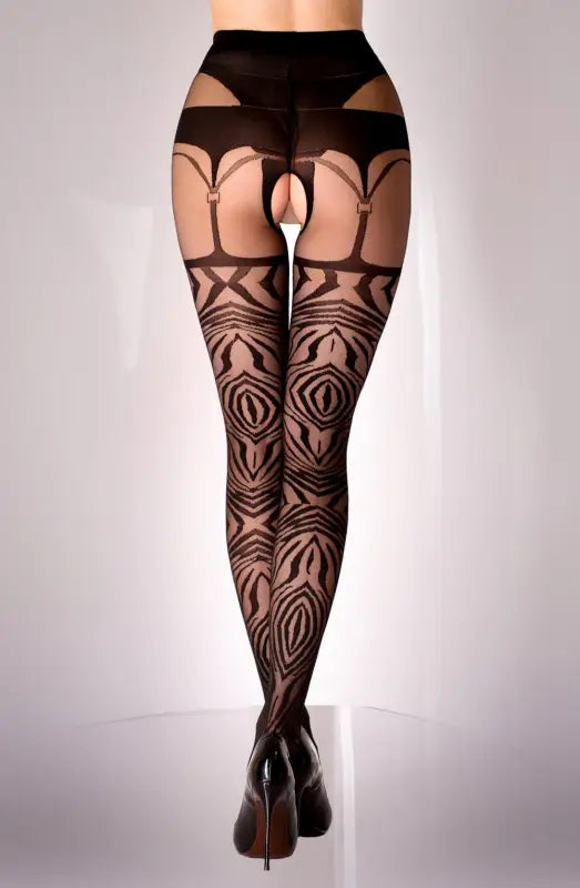 Elevate Your Style with Black Secret BS122 Tiger Striped Crotchless Tights