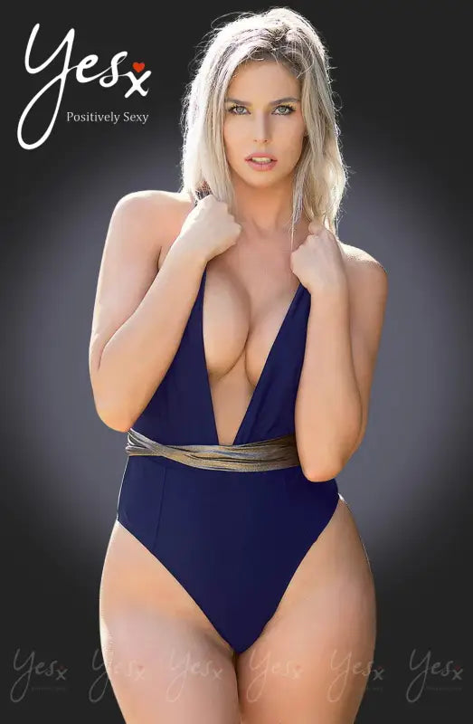 Elevate Your Style with the Deep Plunge Navy One Piece Swimsuit
