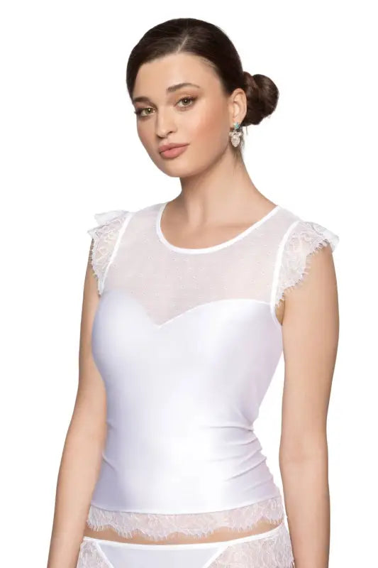Elevate Your Wardrobe with Roza Erii White Shirt Embellished in Eyelash Lace