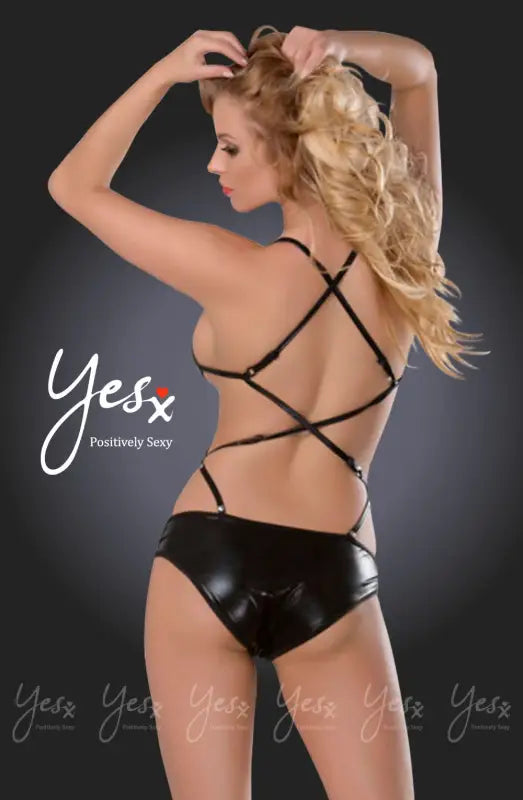 Enchanting YesX YX302 Teddy Black with Criss-Cross Straps for Allure - S/M