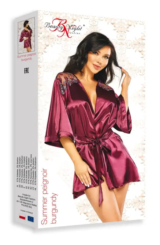 Experience Elegance with the Beauty Night BN6673 Peignoir Burgundy - One Size (S-L)