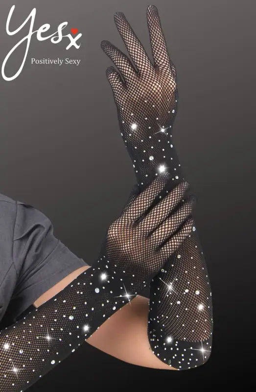 Experience Elegance with Yesx YX861 Sparkly Glamorous Black Fishnet Gloves