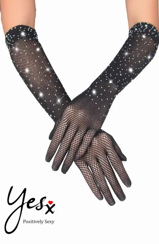Experience Elegance with Yesx YX861 Sparkly Glamorous Black Fishnet Gloves