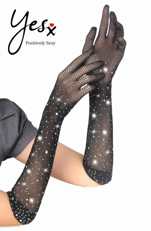 Experience Elegance with Yesx YX861 Sparkly Glamorous Black Fishnet Gloves