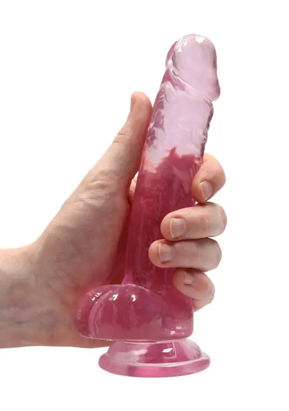 Real Rock Crystal Clear 7" Realistic Dildo With Balls (Pink)