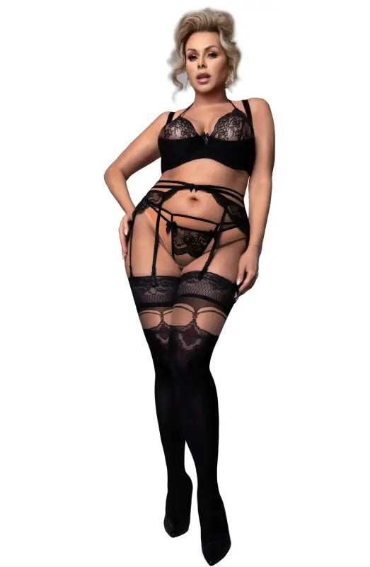 Exquisite Plus-Size Ladies’ Black Skin Hold Ups for Ultimate Comfort