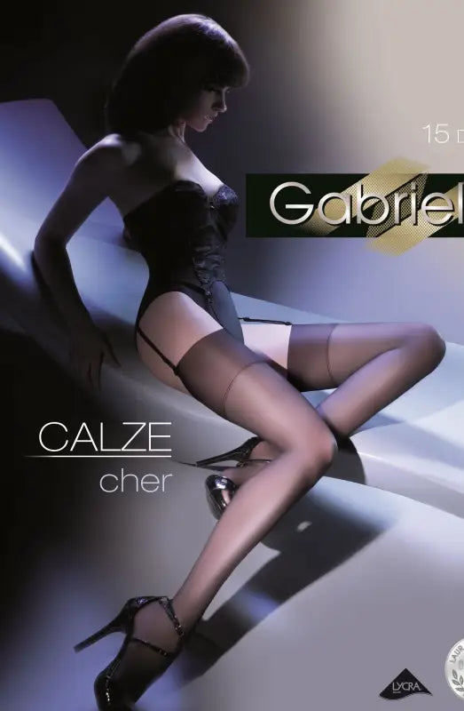 Gabriella Cher Stockings with Elegant Wide Band Tops in Black