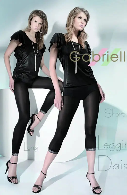 Gabriella Daisy Long Opaque Ankle Length Microfiber Leggings in Black