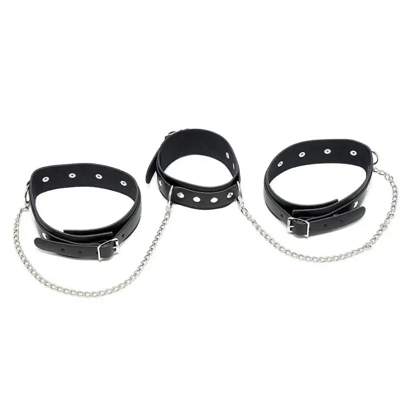 Genuine Leather Neck and Leg Chain Cuffs for Enhanced Restraint Experience