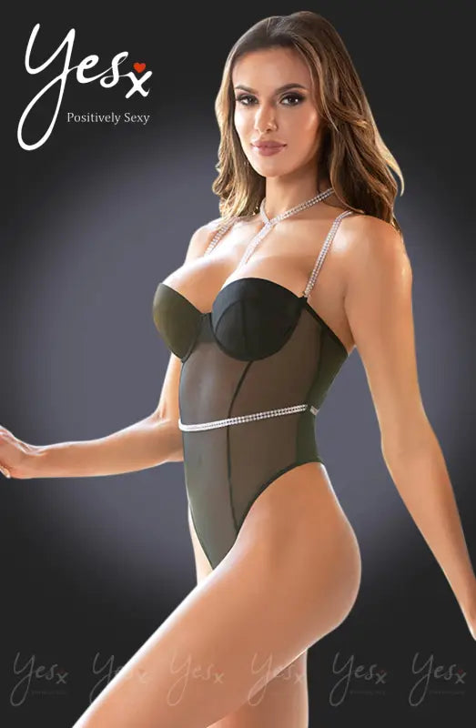 Glamourous Sheer YesX YX992 Bodysuit with Stunning Diamante Effect