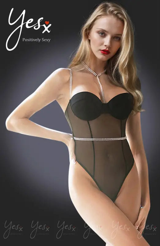 Glamourous Sheer YesX YX992 Bodysuit with Stunning Diamante Effect
