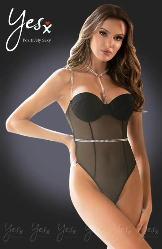 Glamourous Sheer YesX YX992 Bodysuit with Stunning Diamante Effect