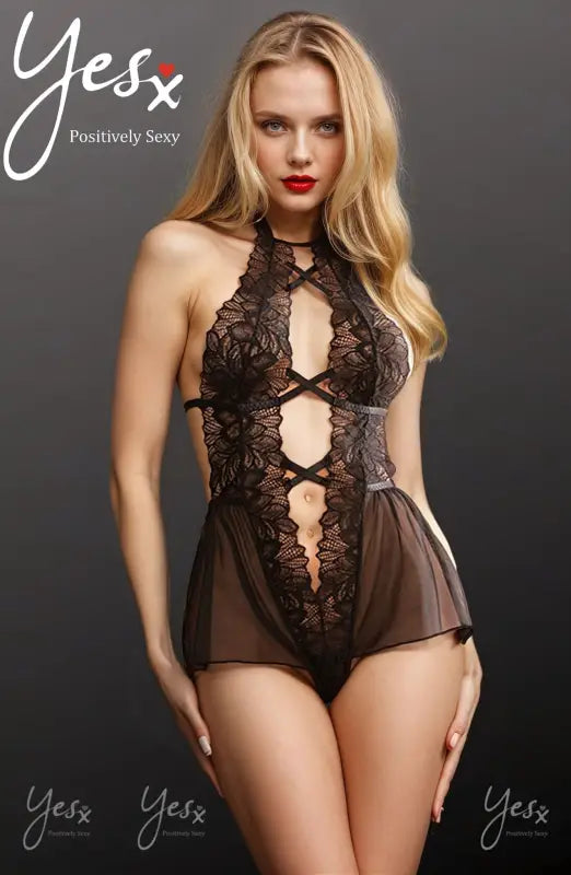 Ignite Passion with the YesX YX838 Deep V Teddy in Black Tulle