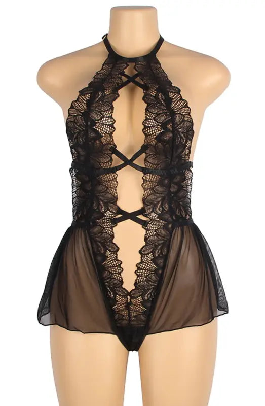 Ignite Passion with the YesX YX838 Deep V Teddy in Black Tulle
