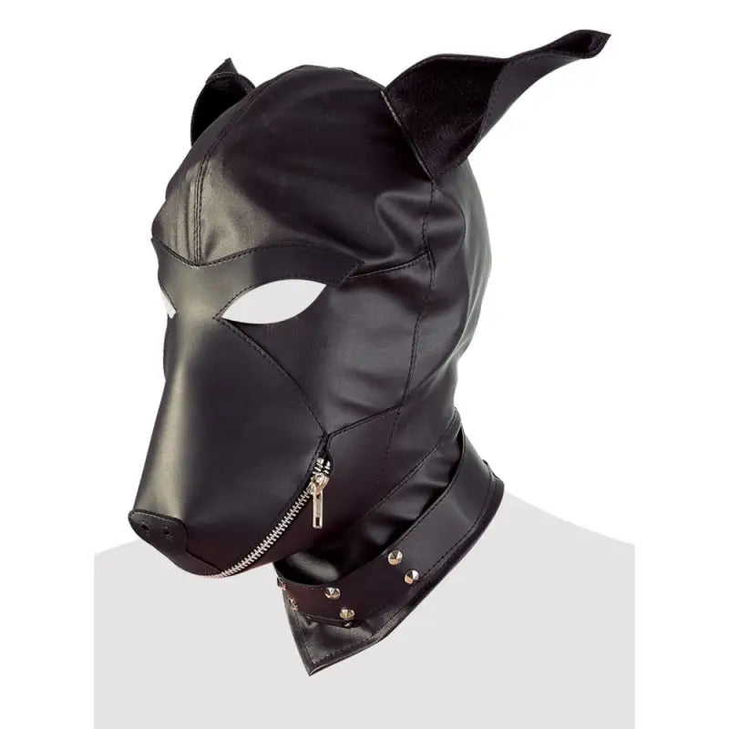 Imitation Leather Dog Mask with Zipper and Decorative Collar