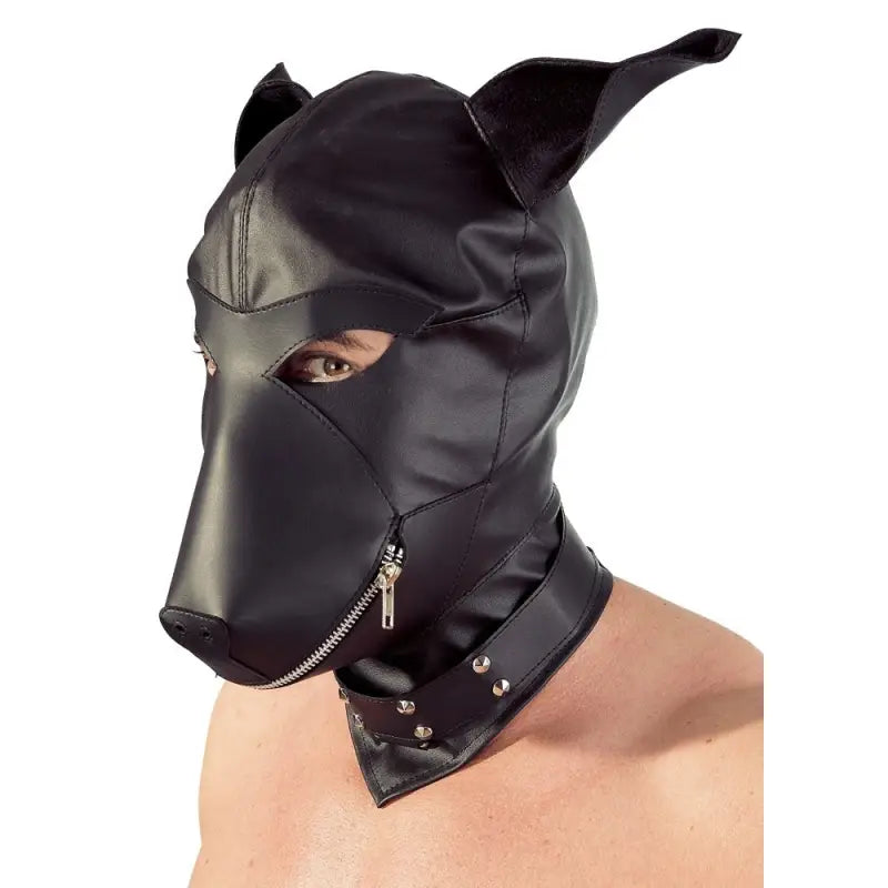 Imitation Leather Dog Mask with Zipper and Decorative Collar
