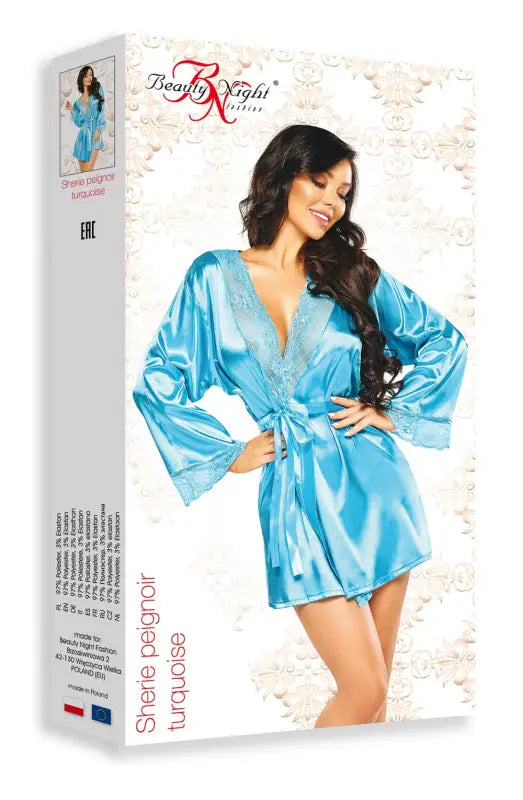 Indulge in Luxury with the Beauty Night BN6671 Sherie Peignoir Turquoise - One Size (S-L)