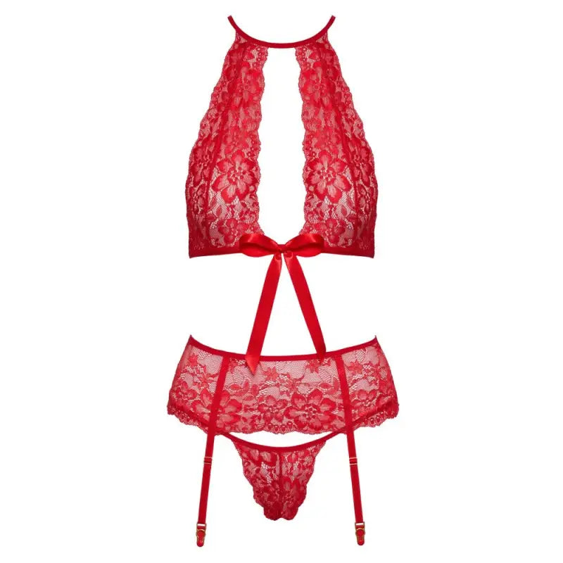 Kissable Halterneck Set in Fine Red Lace