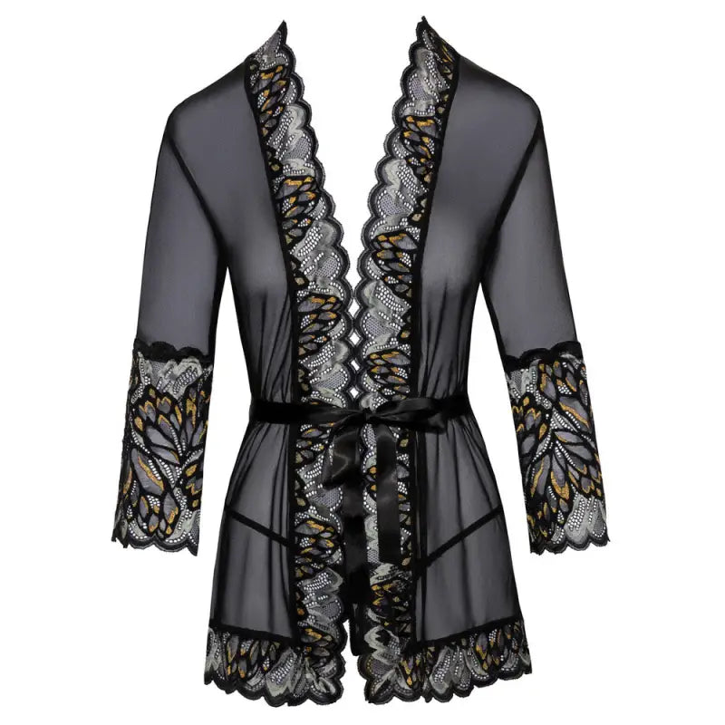 Kissable Lace Kimono with Satin Belt and 3/4 Sleeves