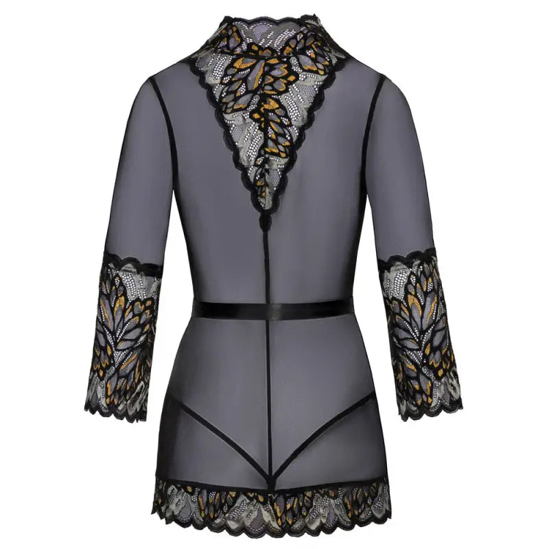 Kissable Lace Kimono with Satin Belt and 3/4 Sleeves