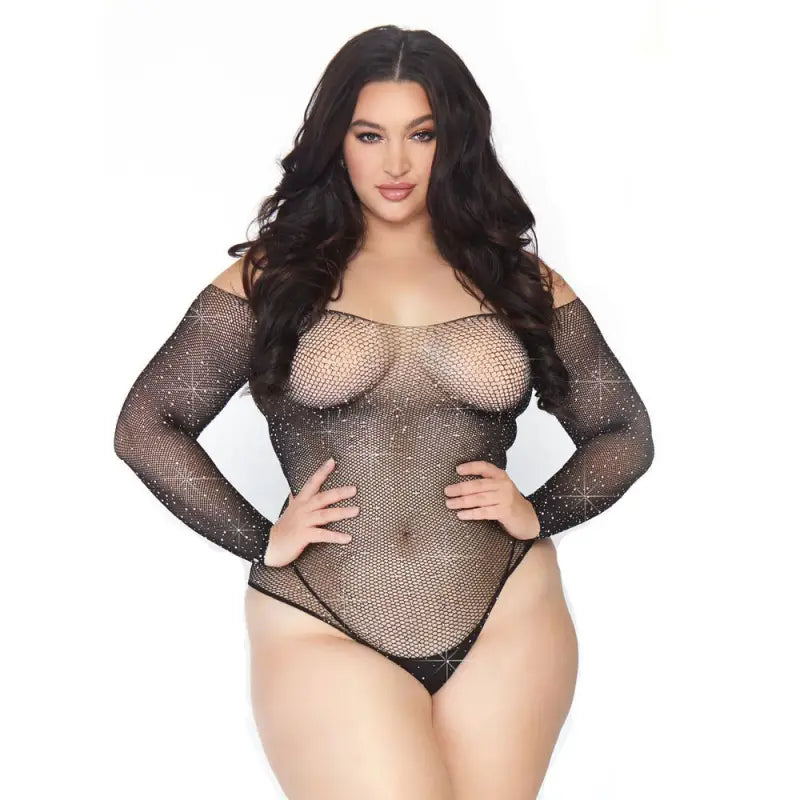 Leg Avenue Crystalized Long Sleeve Body for Plus Size UK 14 to 18