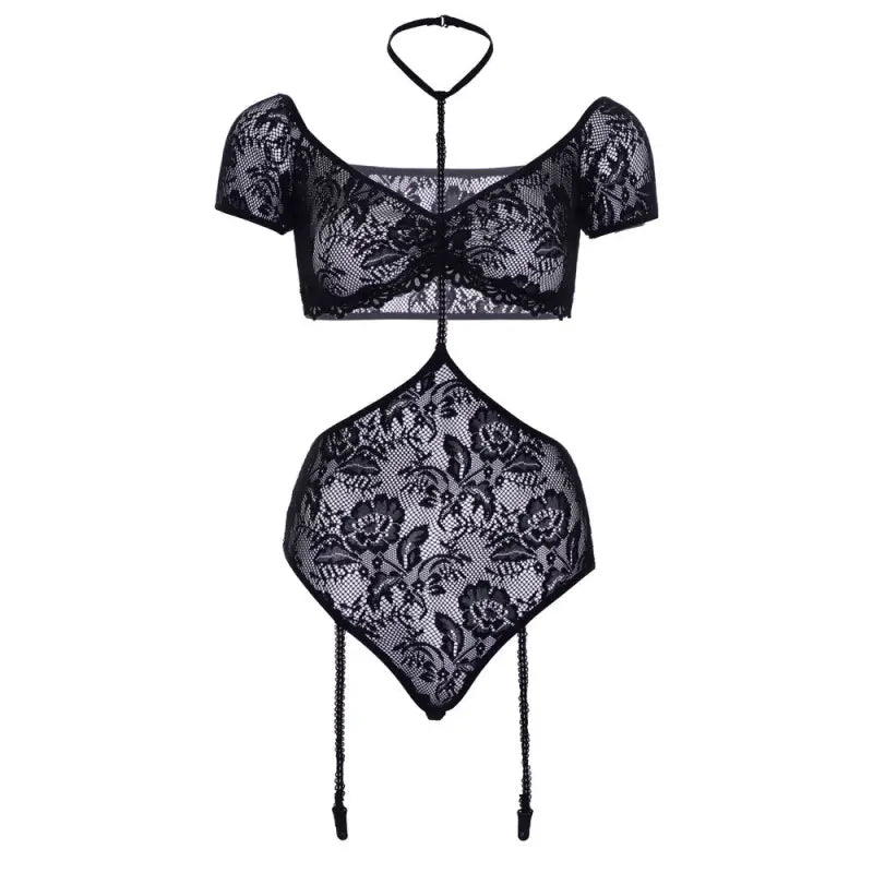 Leg Avenue Halter Harness 2 Piece Lace Bandeau and Teddy Set
