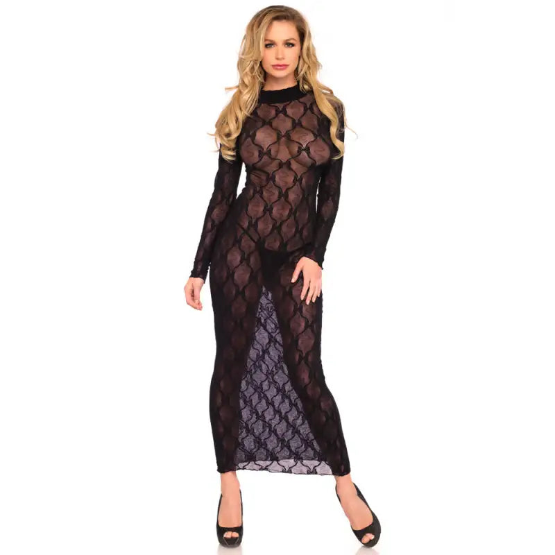 Leg Avenue Long Sleeved Long Dress in Black for Women