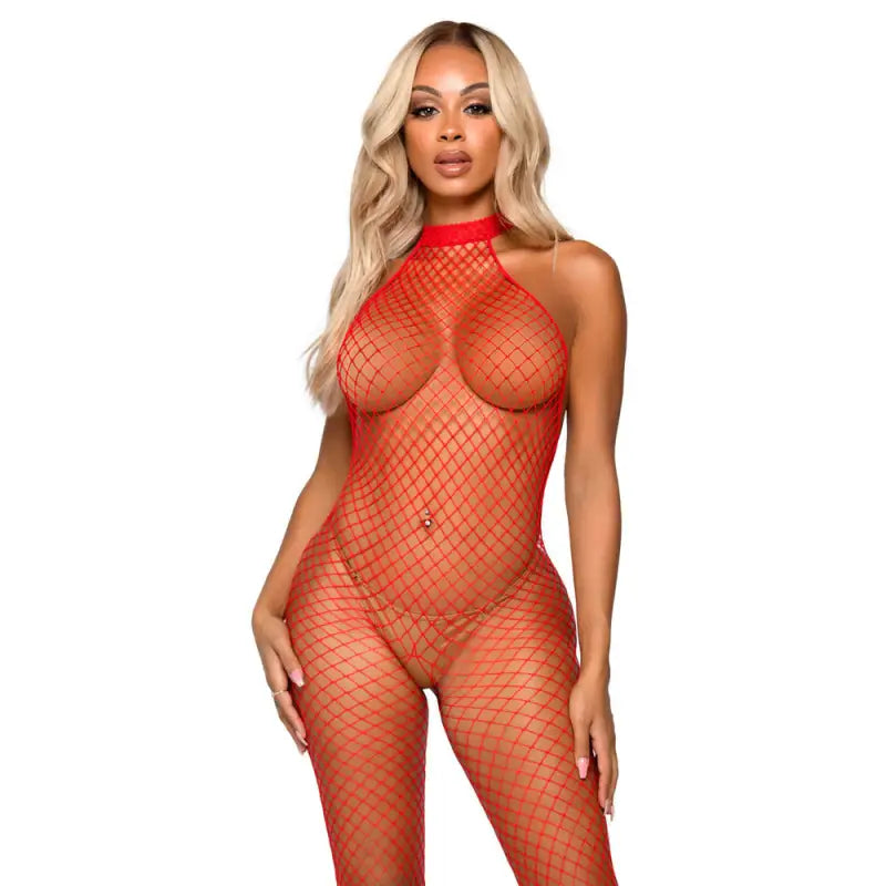 Leg Avenue Racer Neck Bodystocking Red for UK Sizes 6 to 12