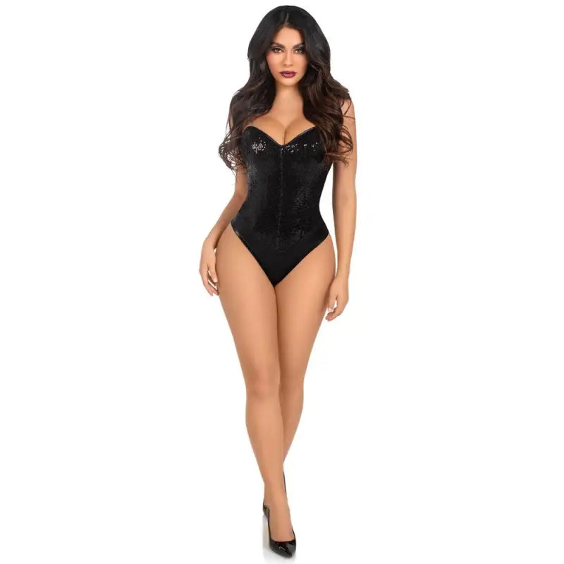 Leg Avenue Sequin Bodysuit with Removable Straps and Snap Closure
