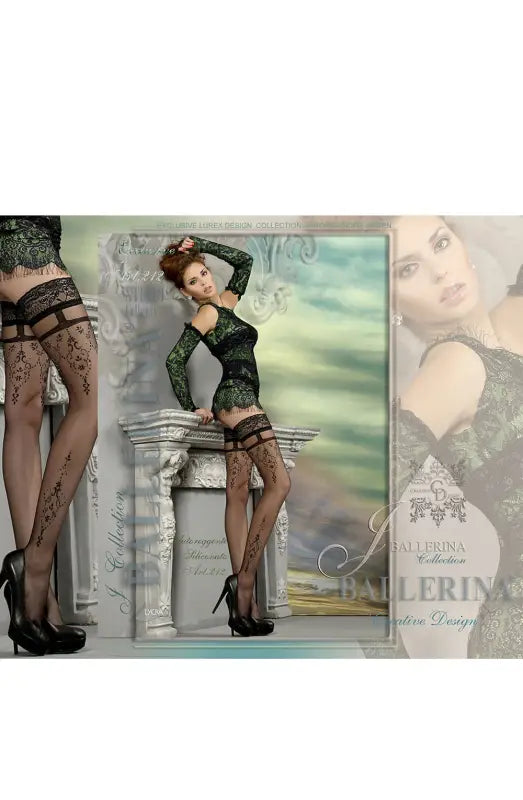 Luxury and Comfort with Stunning Black Hold Ups in Faux Suspender Design